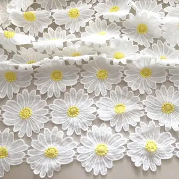 

5Yard Elegant High Quality African Lace Fabric White Daisy Flower Embroidery Cord Lace Guipure Lace Fabrics For Wedding Dentelle