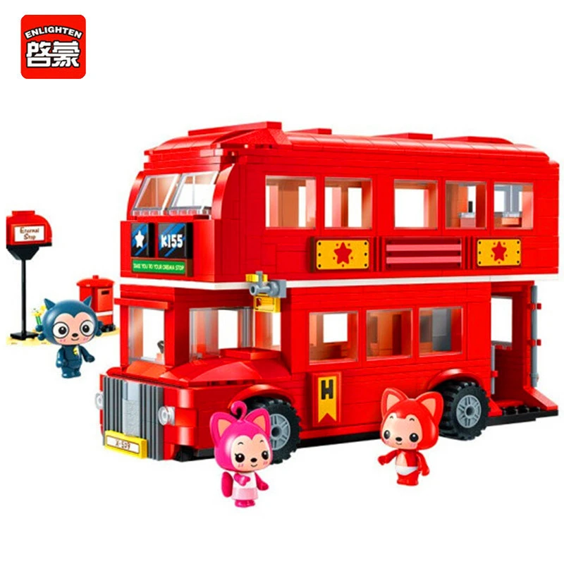 

ENLIGHTEN 3904 Ali Fox Cartoon Double Decker Bus Car Building Blocks Brick Compatible Playmobil Toys For Children