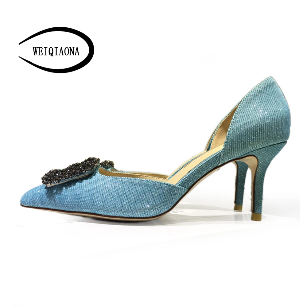 WEIQIAONA/Новинка года; брендовая дизайнерская женская обувь; Роскошная элегантная обувь с кристаллами и острым носком на высоком каблуке; обувь для вечеринок; женская обувь; модельные туфли