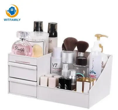 

Desktop Solid Color Drawer Cosmetic Storage Box Large Dressing Table Stationery Storage Box Case Family Makeup Organizer