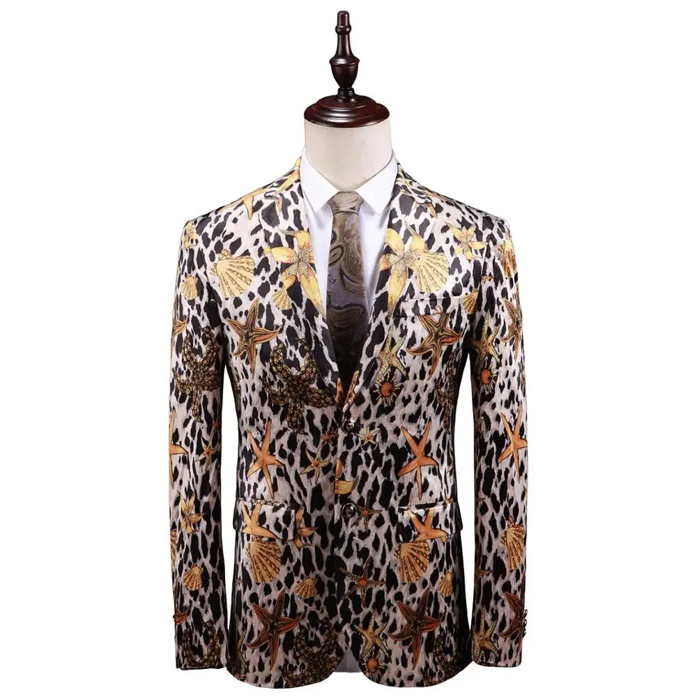 PAULKONTE Zeester Luipaard Print Jurk Jas Pak Top Fashion Hoge Kwaliteit Nachtclub Party Wedding Slim Fit Meestal Mannelijke Blazer