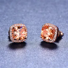 New Fashion Female Cute Champagne Square Earrings 18KT Rose Gold Filled Jewelry Vintage Wedding Stud Earrings For Women