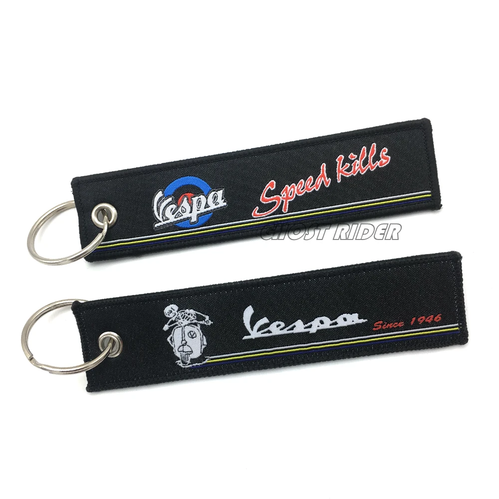

For Vespa Speed Kills Motorcycle Embroidered Badge Keyring Embroidery Key Holder Chain Collection Keychain