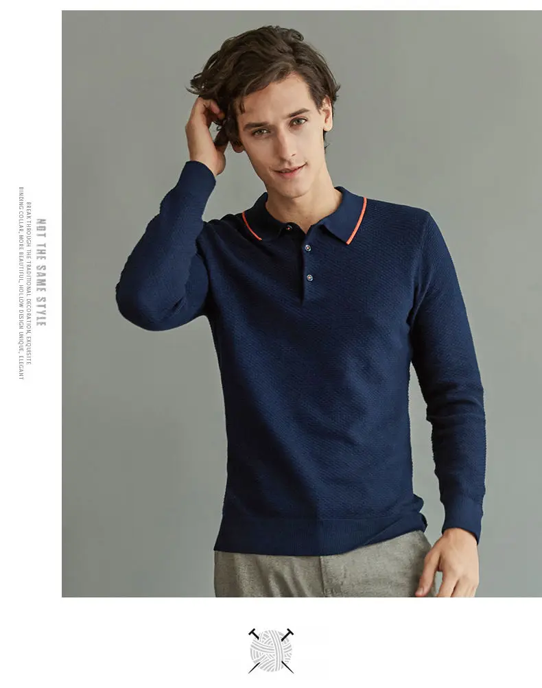 MuLs Brand Classic Tipped Polo Mens Pullovers 2019 Spring New Long Sleeve Cotton Knit Stripe-Collar Polo Sweaters Size 3XL Black 04