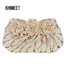 Женская вечерняя сумочка с кристаллами, золотистые, серебряные цветы, бриллиантовый клатч, женская вечерняя сумочка, банкетные сумочки