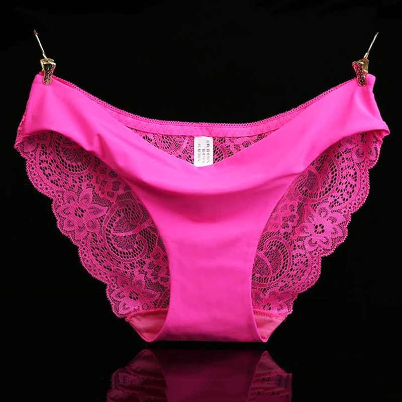 

Sexy Women's style Underwear No trace Double layer Multi-code Girl 1 piece Breathable Ice silk Underwear Hollow Lace