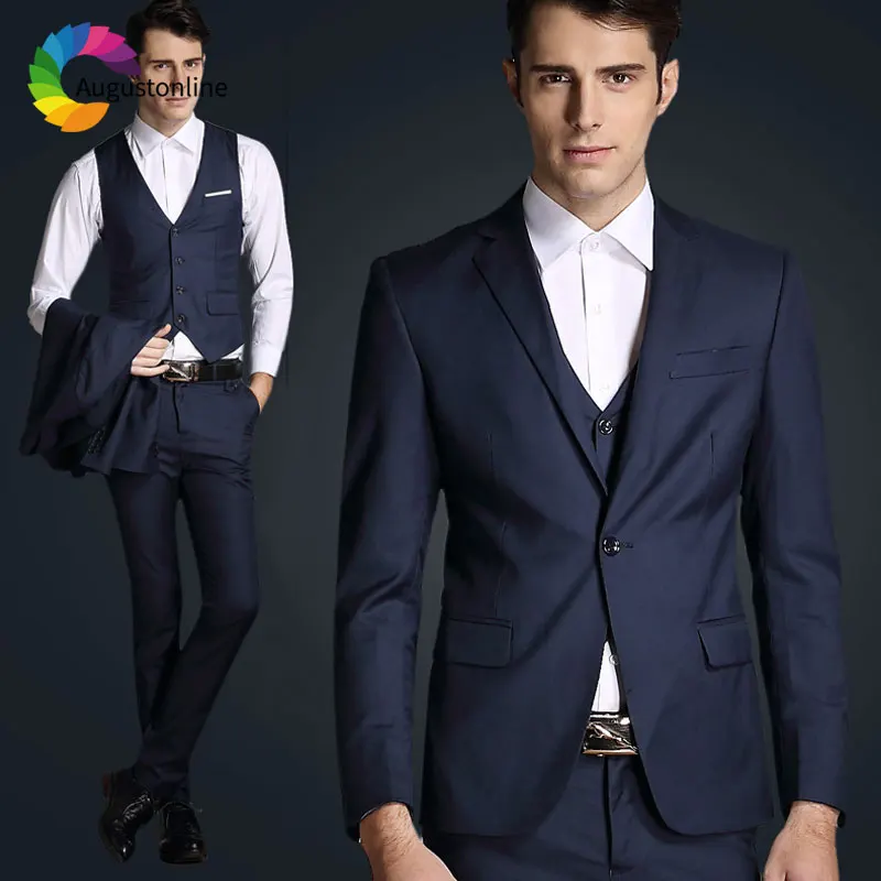 

Navy Blue Men Suits Groom Suit Wedding 2018 Groomsmen Tuxedos 3 Piece Jacket Pants Vest Slim Fit Terno Masculino