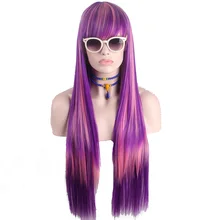 Anxin парики розового и фиолетового цветов микс длинные прямые синтетические волосы с челкой Косплэй парик вечерние разноцветные костюмы на Хэллоуин