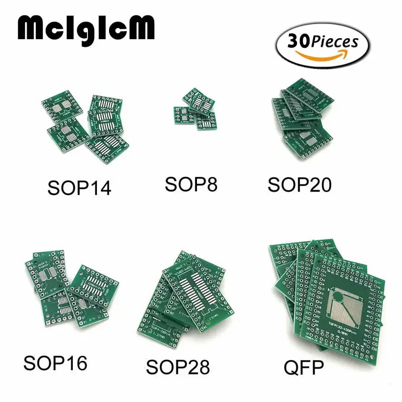 

MCIGICM 30PCS PCB Board Kit SMD Turn To DIP Adapter Converter Plate FQFP 32 44 64 80 100 HTQFP QFN48 SOP SSOP TSSOP 8 16 24 28