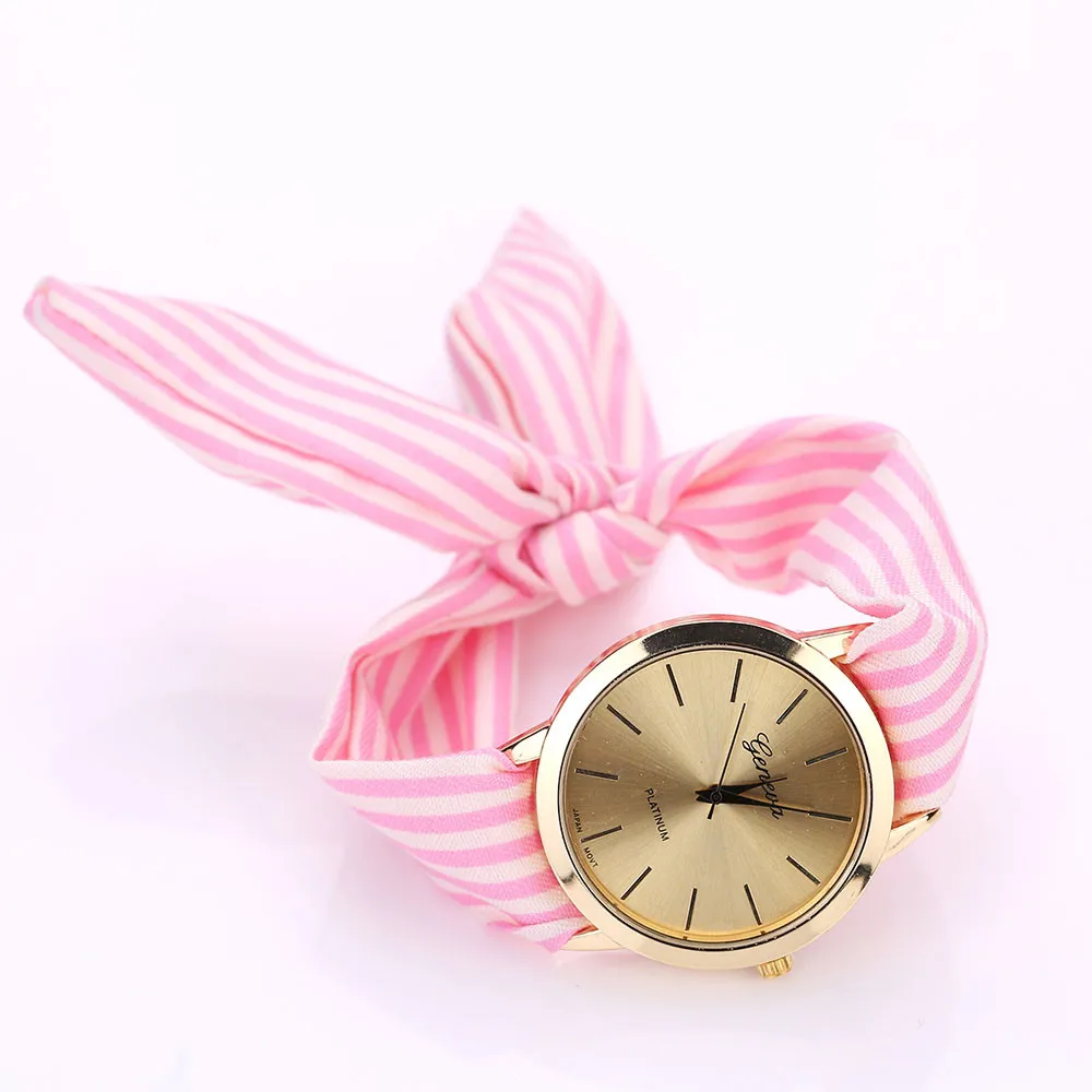 Hot Fashion Watch Women Stripe Floral Cloth Quartz Dial Bracelet Wristwatch New 213 - Цвет: E