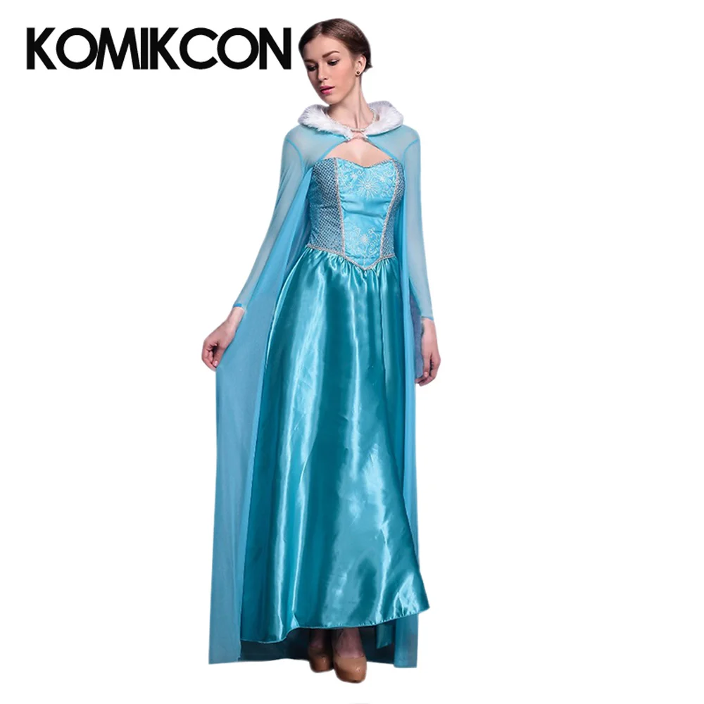 

Snow Princess Anna Elsa Queen Cosplay Dress For Women Girl Adult Blue Fancy Dresses Cloak Full Set Halloween Dance Party Costume