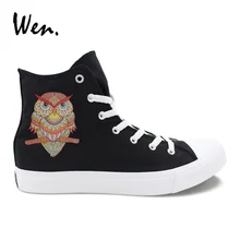 Вэнь Сова тотем Дизайн обувь с героями мультфильмов для мальчиков и девочек холст повседневное без каблука высокие на шнуровк