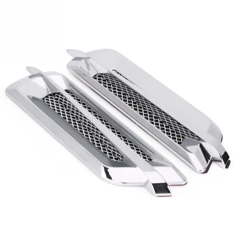 2Pcs ABS Car Side Air Flow Intake Grille Vent Net Hole Cover Decorative Sticker Car Air Flow Intake Scoop Silver For Universal Cars