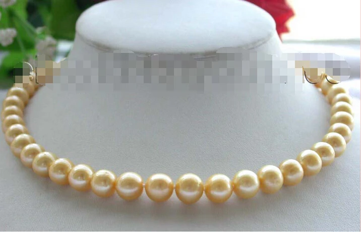 

17.5" Genuine Natural 10mm Golden Round Pearl Necklace! NEW