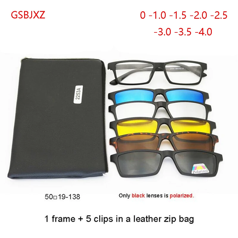 

Fashion Myopia Clip Sunglasses Men Women With 5 Clip On Sunglasses Polarized Glasses 0 -1 -1.5 -2 -2.5 -3 -3.5 -4.0