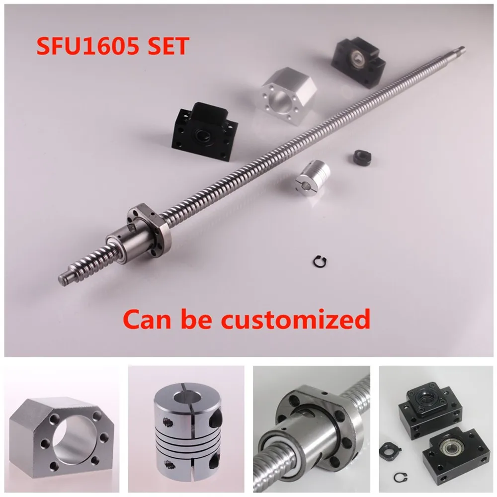 Color : Three Piece Set 2, Size : 1500mm HOPUBO 1pcs SFU1605 Set， SFU1605 360mm Rolled Ballscrew C7， with End Machined Ball Nut+Nut Housing+BK/BF12 End Support+Coupler RM1605， for CNC 