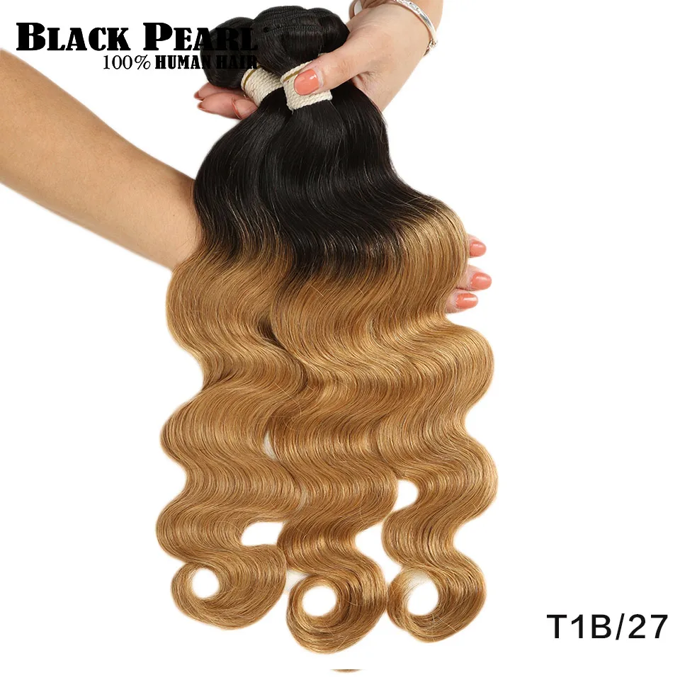 Черный жемчуг 2 тон Цвет эффектом деграде(переход от темного к бразильские волнистые волосы пучки волос 1/3/4 шт. волосы Remy человеческие волосы пучки T1B/27# T1B/30# T1B/99J - Цвет: T1B/27
