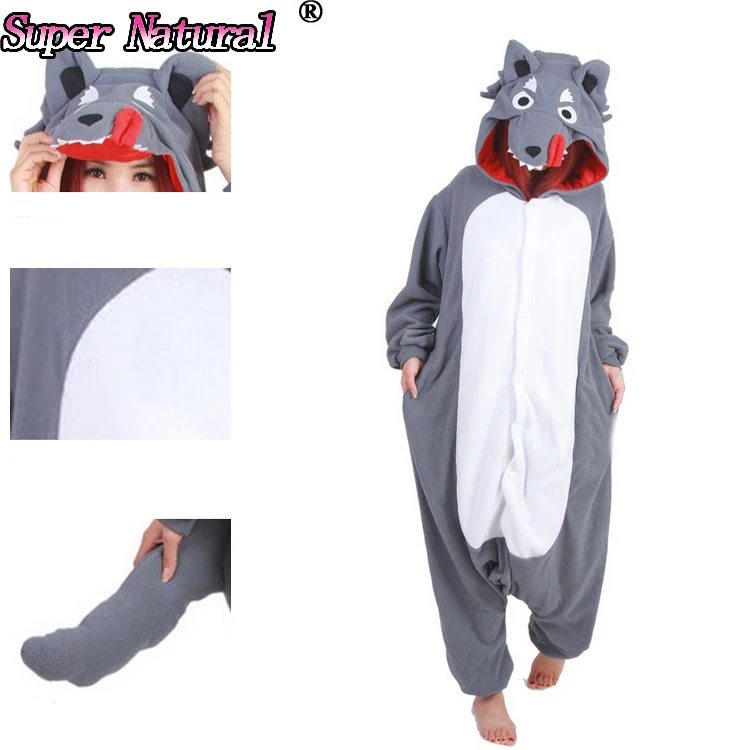 

HKSNG Grey Timber Wolf Pajamas Animal Winter Unisex Onesies Adult Kigurumi Cosplay Homewear pyjama For party