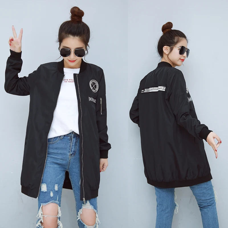 New Spring Army Green Long Bomber Jacket Women Fashion Stand Collar Basic Jacket Female Coats Women's Windbreaker Zipper Outwear