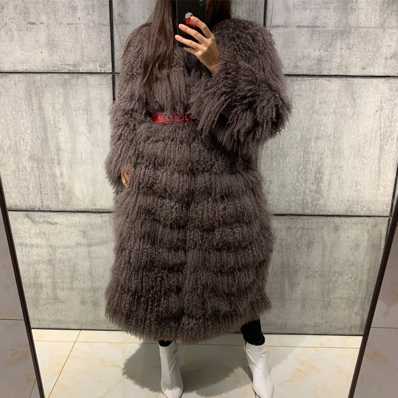 Женское меховое пальто, женское натуральное меховое пальто, натуральная Меховая куртка, монгольское овечье меховое пальто