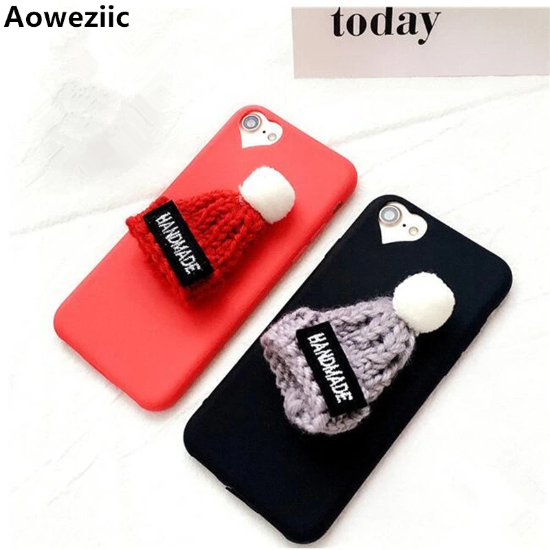 Aoweziic Christmas Case For iPhone X XS 6S 7 8 Plus DIY Handmade Christmas Grandfather's Hat Soft TPU Phone Cases