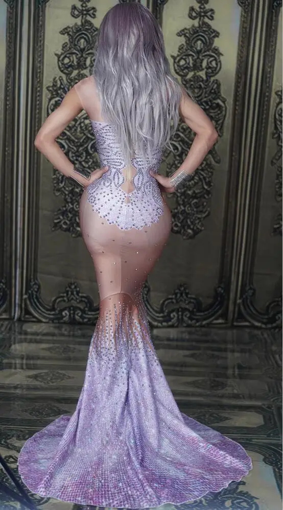 Женское длинное платье русалка без рукавов со стразами|Платья| |