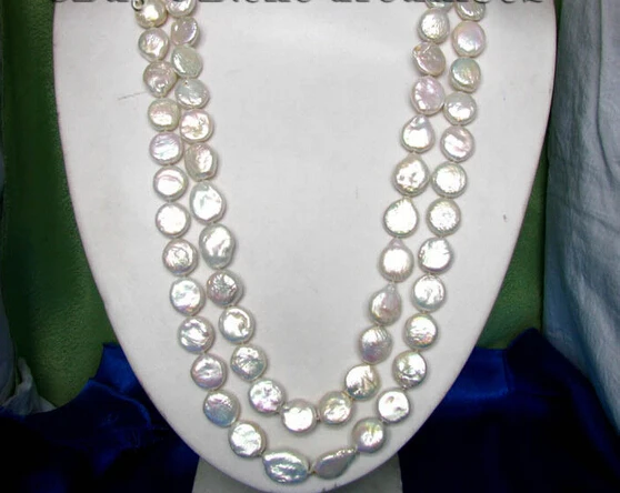 

Wholesale FREE SHIPPING 50"14mm coin white freshwater pearl necklace