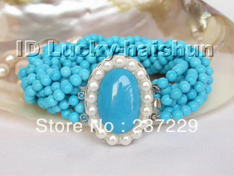 

Wholesale price FREE SHIPPING ^^^^AAA 10Stds natural turquoise Bracelet lapis pearl clasp