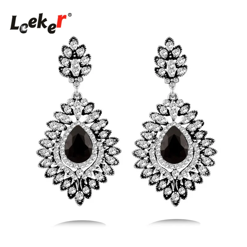 

LEEKER Luxury Vintage Dazzling Big Tear Drop Earrings Dangle For Women Antique Silver Color Custom Jewelry 045 LK9