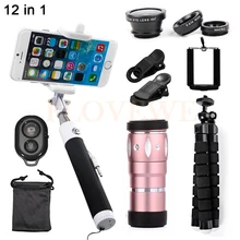 HD 10X телефото зум Lentes рыбий глаз Широкоугольные Макро линзы со штативом монопод для iPhone 7 8 Plus комплект объективов для камеры сотового телефона