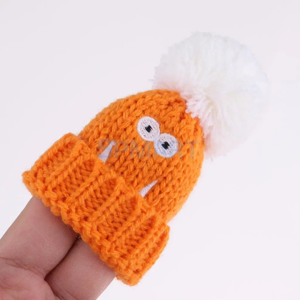 Handmade Knitted Orange Beanie Hat Ski Cap With Plush Woolen Ball Winter Garment For   Doll Christmas Accessory