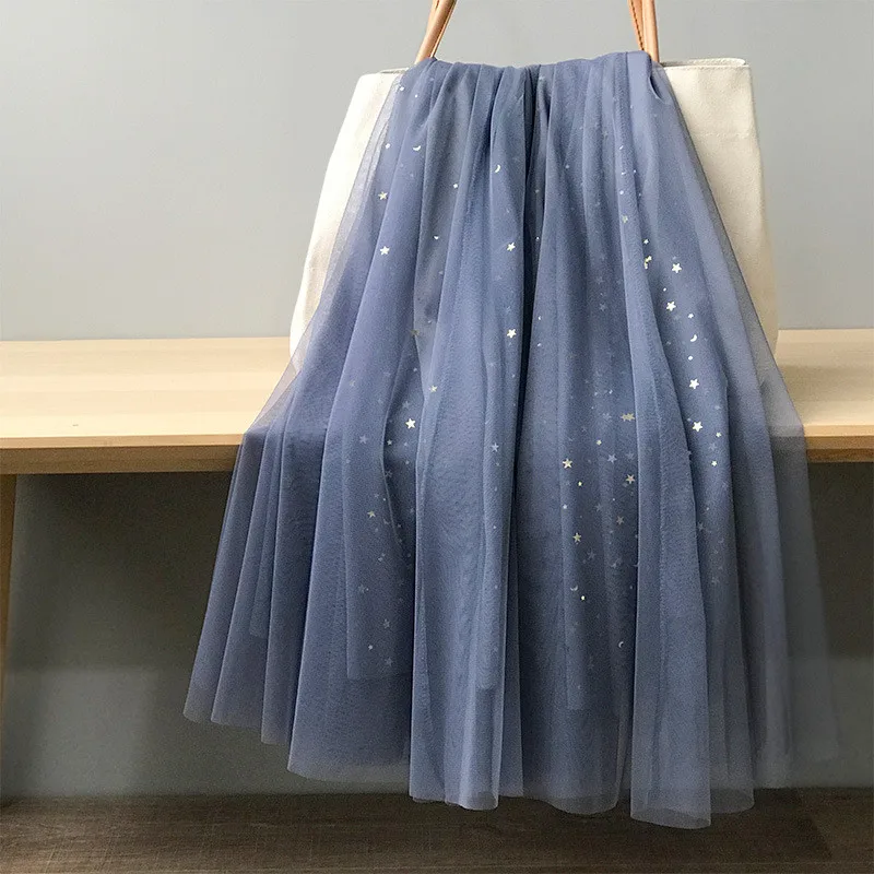 

Harajuku Shiny Star High Waist Pleated Skirt Mesh Patchwork Vintage Streetwear Loose Plus Size Femme Saia Korean Maxi Skirt
