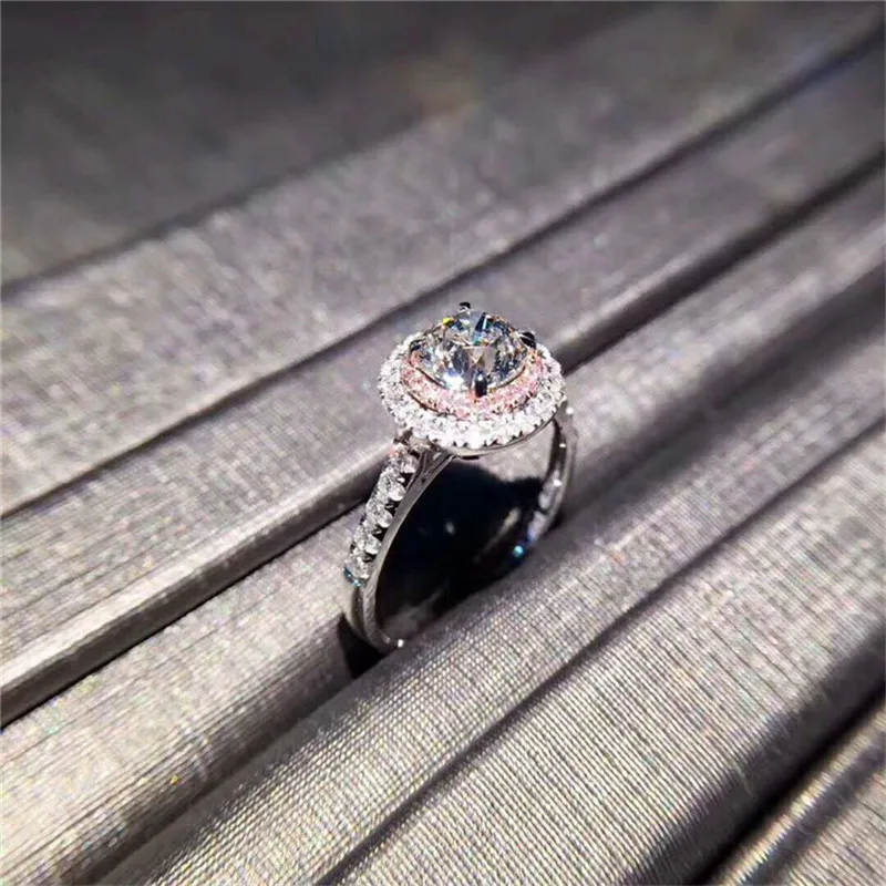 CC Wedding Rings For Women Sterling Ring Charms Princess Bijoux Pink Stone Bridal Engagement Jewelry CC593
