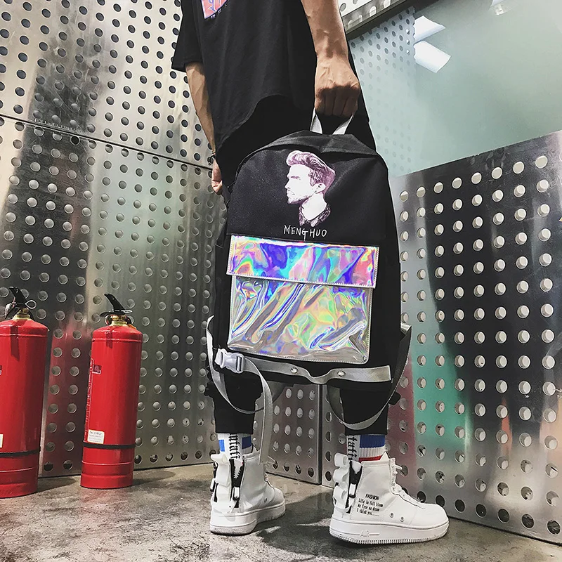 Menghuo Patchwork Women Backpack Laser Holographic Bag Mochila Feminino Silver Multicolor School Bags Leather Daypack Olografico (22)
