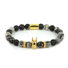 Gold Batman Bracelet Men Lucky Gem 2017 New Design Fashion Vintage Jewelry Natrual Stone Bead Super Hero Charm Bracelets