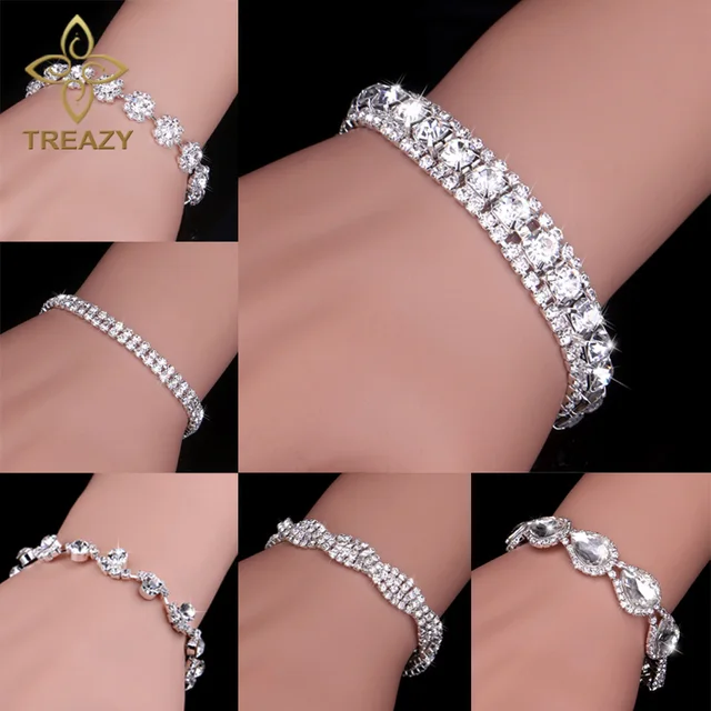 TREAZY New Luxury Rhinestone Crystal Bracelets & Bangles for Women Silver Plated TREAZY New Luxury Rhinestone Crystal Bracelets & Bangles for Women Silver Plated