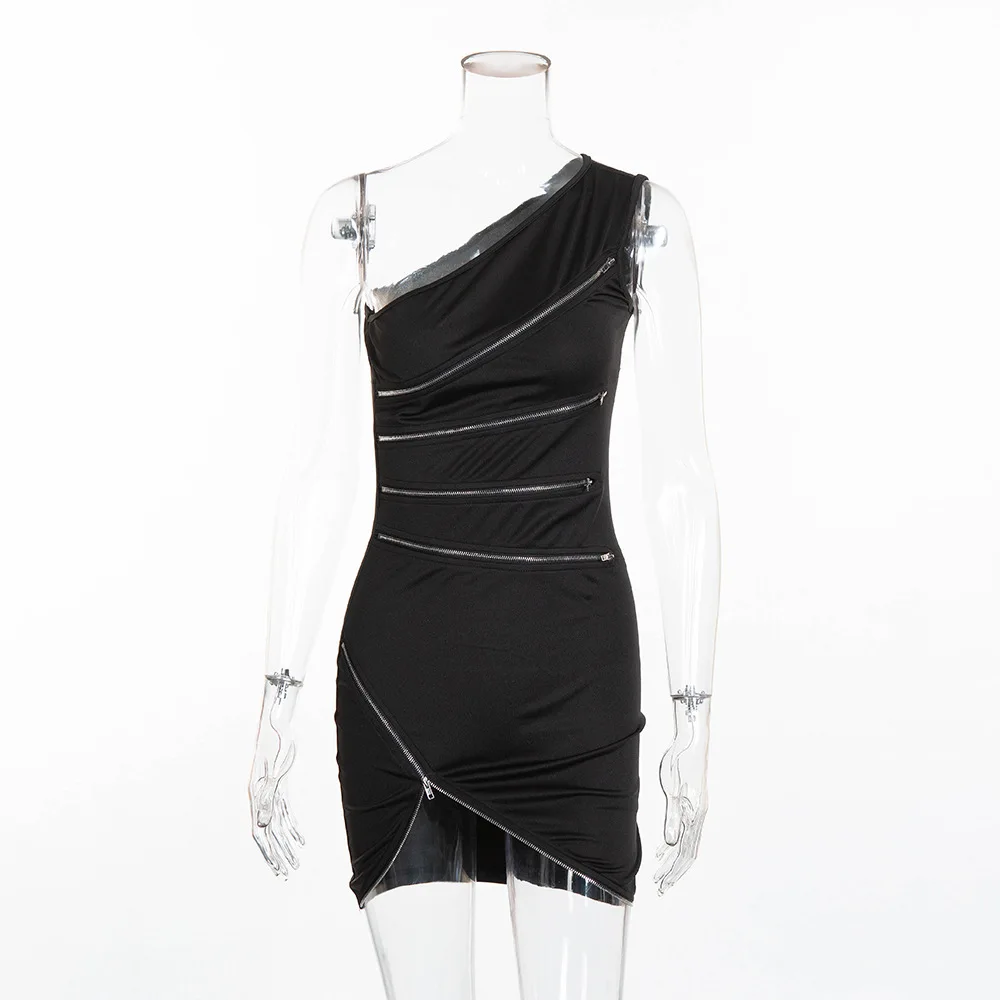 Tobinoone, элегантное сексуальное мини-платье, женское, на одно плечо, с вырезом, облегающее, черное, летнее, на молнии, Клубное, праздничное платье, vestidos, новинка - Цвет: Черный