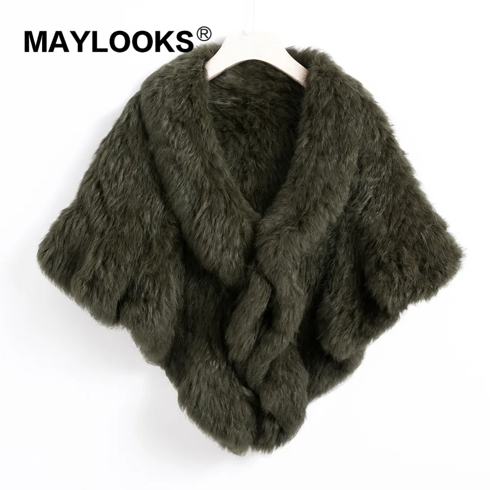 

spring autumn Genuine Real Knitted Rabbit Fur Poncho Wrap scarves women natural rabbit fur Shawl triangle Cape CS142