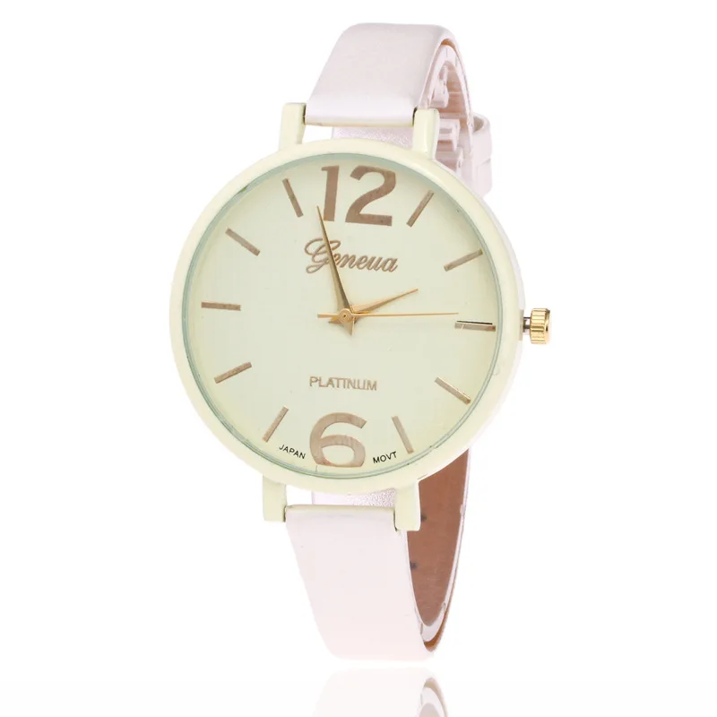 

New Belt Geneva Womens Watch Big Dial Thin Band Digital Calibration Lady Watches Wrist Watches for Women