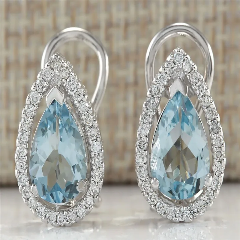 ZHIXUN Silver Natural Stone Blue Stone Waterdrop Stud Earrings Women