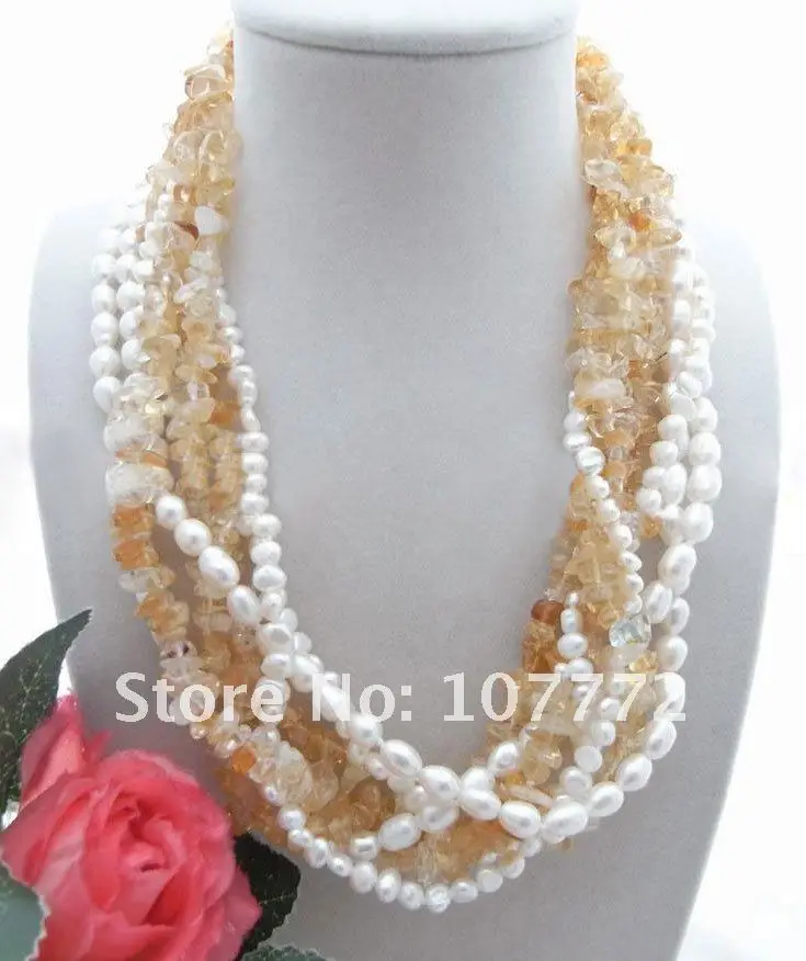 

7 strands white pearl&yellow crystal Necklace