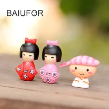 Kawaii Dolls Japanese Girl and Boy Fairy Garden Miniatures Terrarium Figurines Action Toy Figures Mini Landscape