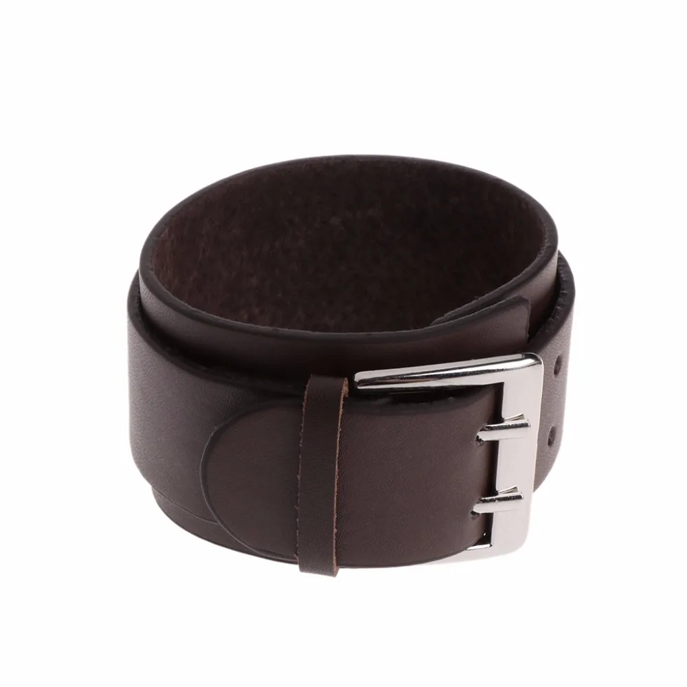 

JAVRICK 1 PC 280x45mm Men Wide Belt Wristband Bangle Cuff Bracelet Double Strand Bracelet Punk Brown Color