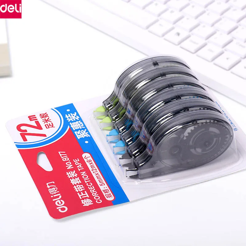 

Deli Model 8177 Correction Type Roller Stationery 72m Long 6pcs/Set Correction Tape with White Sticker Office School Study Tools