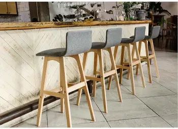 Backrest solid wood bar chair bar chair bar stool bar stool simple household high chair front desk chair. leisure creative solid wood seat bar stool simple style household multi function dining chair coffee shop stable iron high stool
