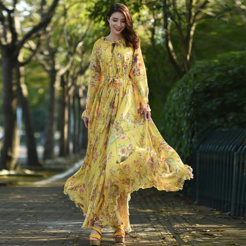 long sleeve maxi dress yellow