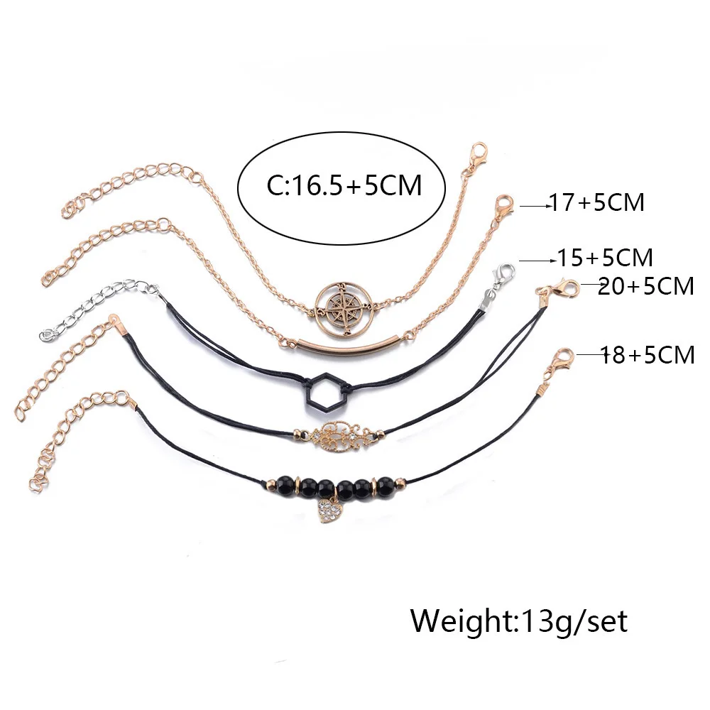 Sindlan 5 шт. крутые черные браслеты с компасом набор тотемный шестигранный очаровательный браслет хрустальные бусины на запястье цепочка браслет в стиле бохо браслеты для женщин