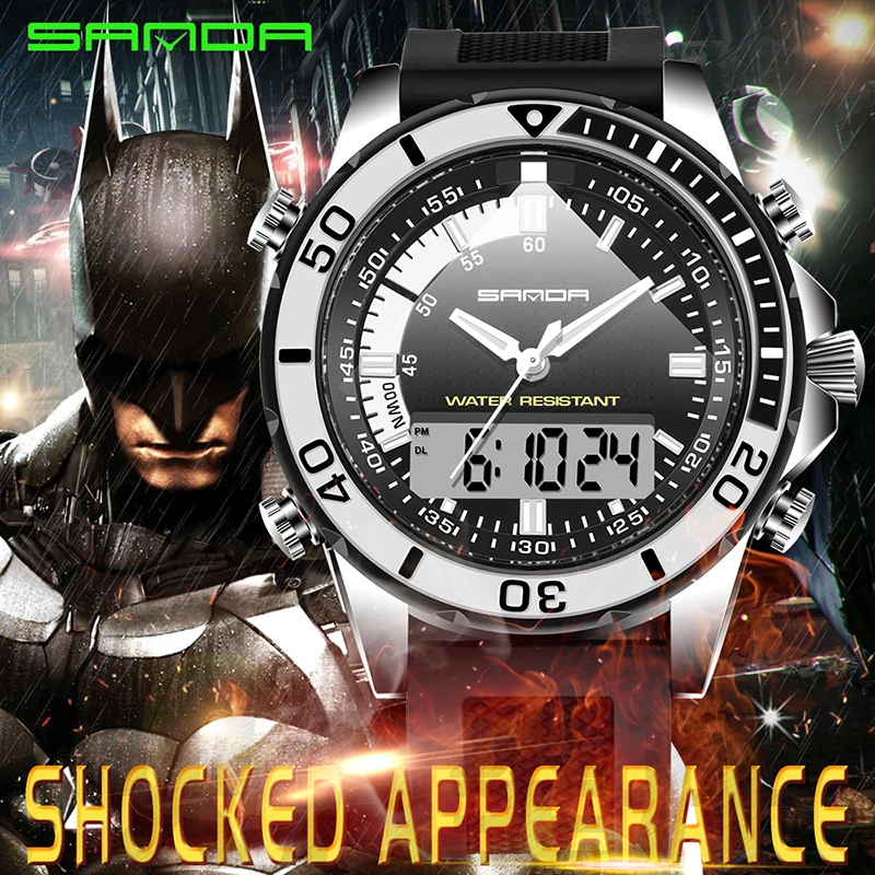 

SANDA Brand Men's Watch Sport Diving Display Wristwatch Fashion Casual Rubber Strap digital Watches Men Clock relogio masculino