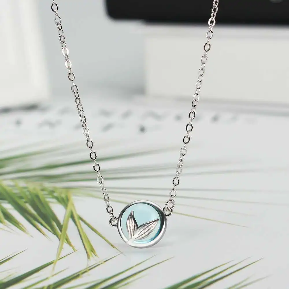 Mermaid foam bubble design crystal necklace s925 silver mermaid tail Blue pendant necklace for women elegant jewelry gift10