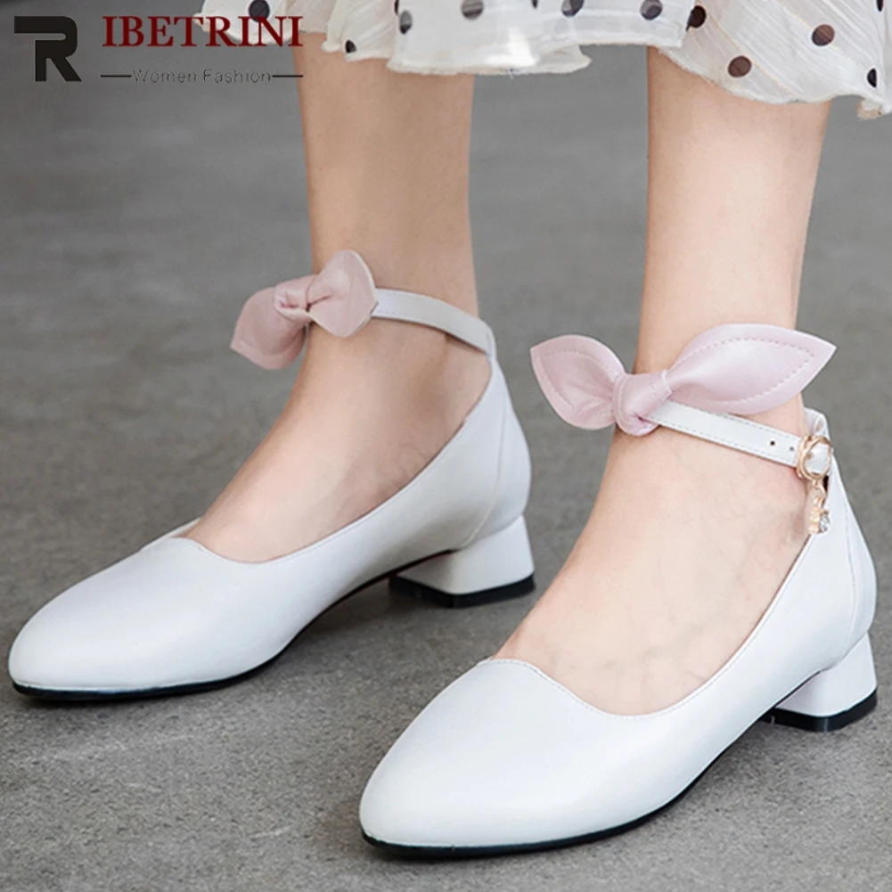 

RIBETRINI New Sweet Girl Butterfly Pumps Women 2019 Autumn Ladies Shallow Footwear Big Size 30-43 Low Heels Shoes Woman